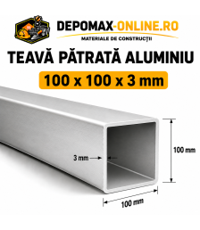 Teava patrata aluminiu 100 x 100 x 3 mm, 6 metri (EN AW-6060)